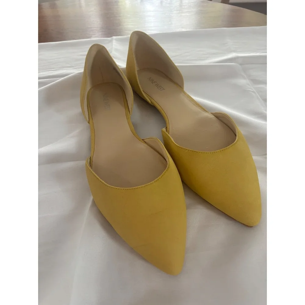 Nine West Starship Yellow Leather d'Orsay Pointed Toe Flats 10.5M